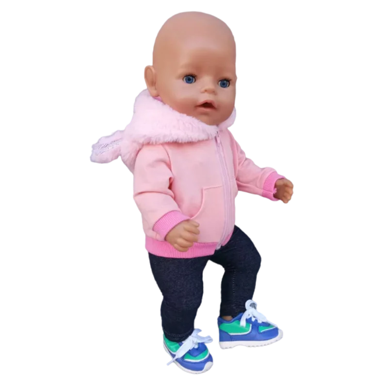 Winter Hoody Coat And Flower Strap Dress Pants Outfit for 43cm 18-Inch AG Girl Dolls Baby Doll Clothes Set