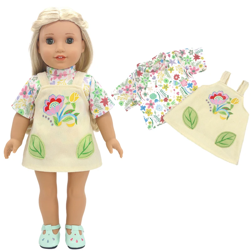 Winter Hoody Coat And Flower Strap Dress Pants Outfit for 43cm 18-Inch AG Girl Dolls Baby Doll Clothes Set
