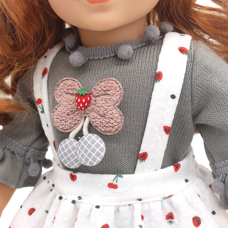 Winter Hoody Coat And Flower Strap Dress Pants Outfit for 43cm 18-Inch AG Girl Dolls Baby Doll Clothes Set