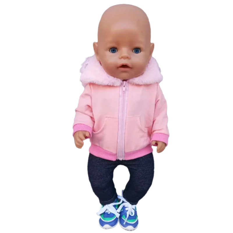 Winter Hoody Coat And Flower Strap Dress Pants Outfit for 43cm 18-Inch AG Girl Dolls Baby Doll Clothes Set