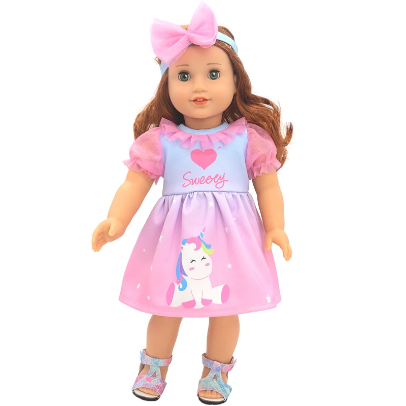 Winter Hoody Coat And Flower Strap Dress Pants Outfit for 43cm 18-Inch AG Girl Dolls Baby Doll Clothes Set