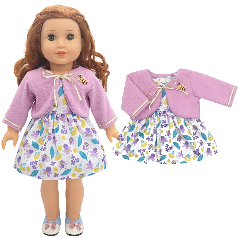 Winter Hoody Coat And Flower Strap Dress Pants Outfit for 43cm 18-Inch AG Girl Dolls Baby Doll Clothes Set
