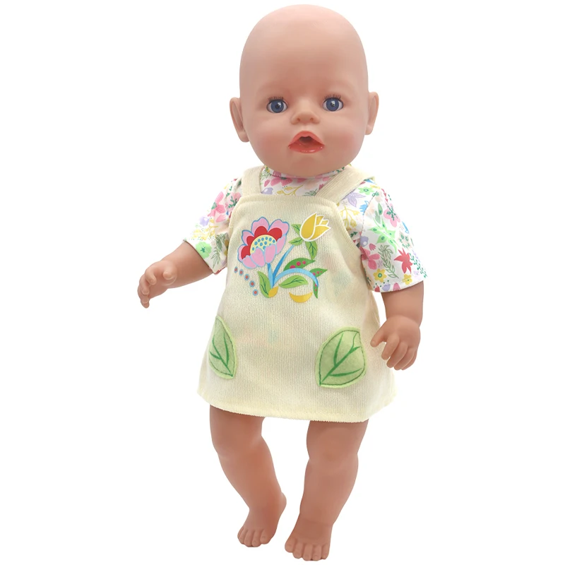 Winter Hoody Coat And Flower Strap Dress Pants Outfit for 43cm 18-Inch AG Girl Dolls Baby Doll Clothes Set