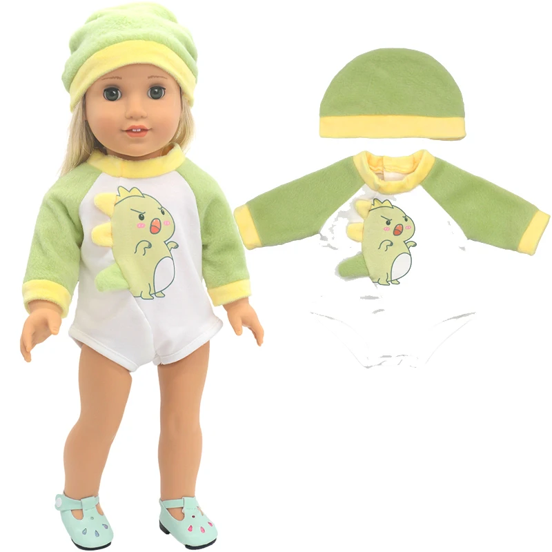 Winter Hoody Coat And Flower Strap Dress Pants Outfit for 43cm 18-Inch AG Girl Dolls Baby Doll Clothes Set