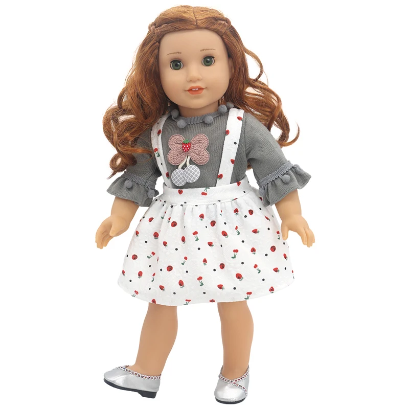 Winter Hoody Coat And Flower Strap Dress Pants Outfit for 43cm 18-Inch AG Girl Dolls Baby Doll Clothes Set