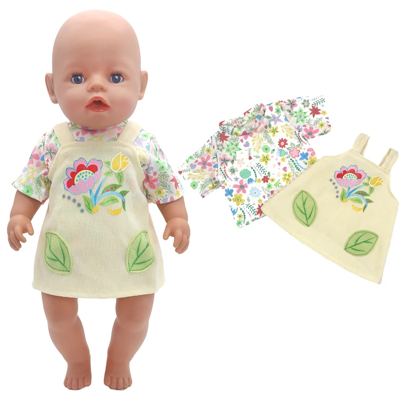 Winter Hoody Coat And Flower Strap Dress Pants Outfit for 43cm 18-Inch AG Girl Dolls Baby Doll Clothes Set