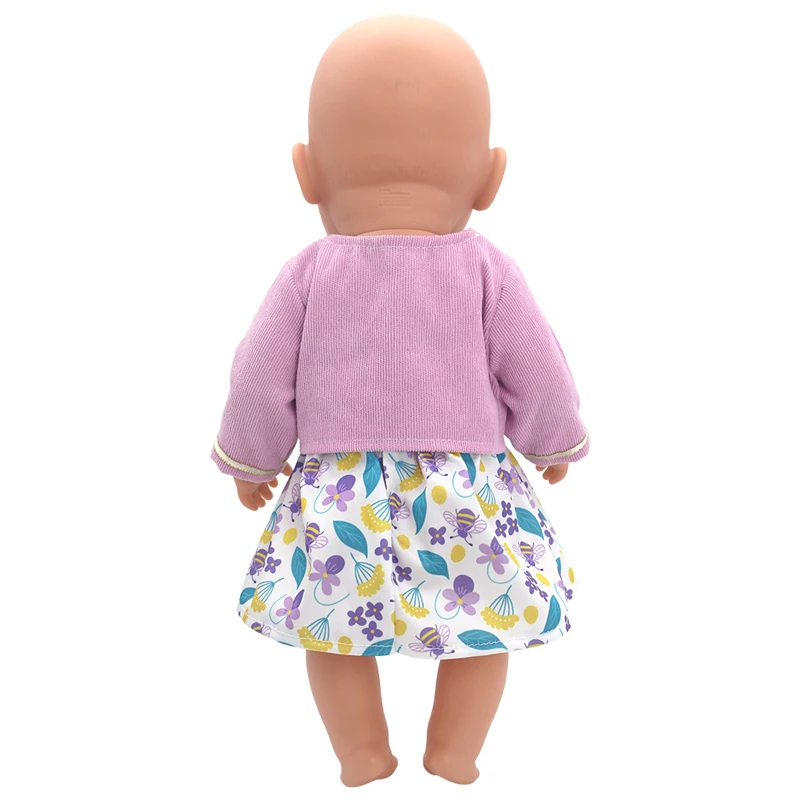 Winter Hoody Coat And Flower Strap Dress Pants Outfit for 43cm 18-Inch AG Girl Dolls Baby Doll Clothes Set