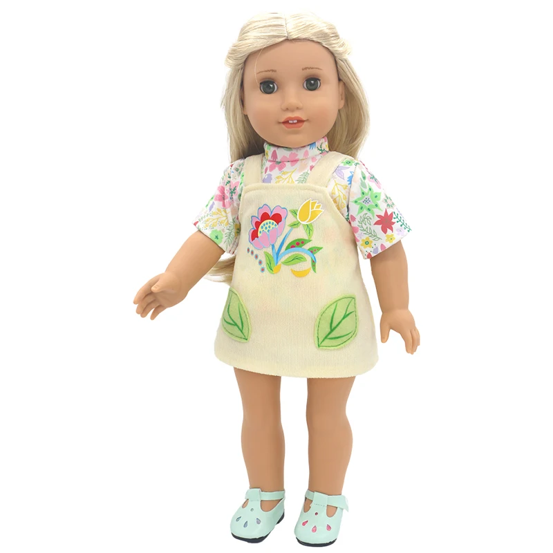 Winter Hoody Coat And Flower Strap Dress Pants Outfit for 43cm 18-Inch AG Girl Dolls Baby Doll Clothes Set