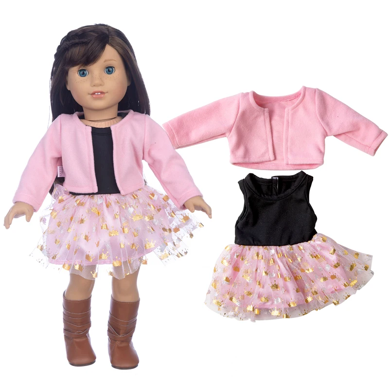 Winter Hoody Coat And Flower Strap Dress Pants Outfit for 43cm 18-Inch AG Girl Dolls Baby Doll Clothes Set