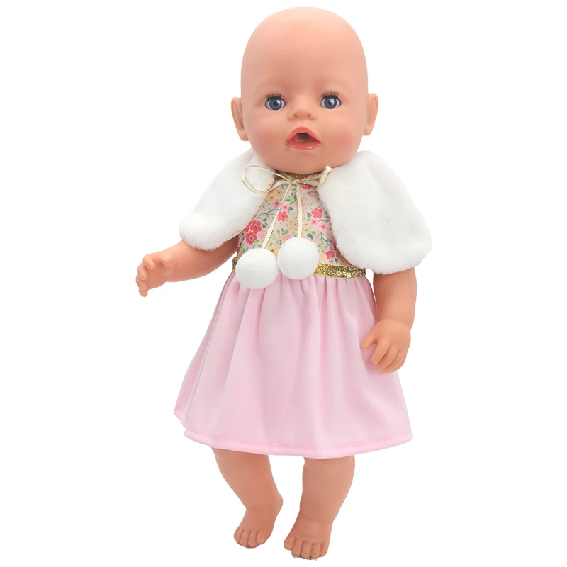 Winter Hoody Coat And Flower Strap Dress Pants Outfit for 43cm 18-Inch AG Girl Dolls Baby Doll Clothes Set