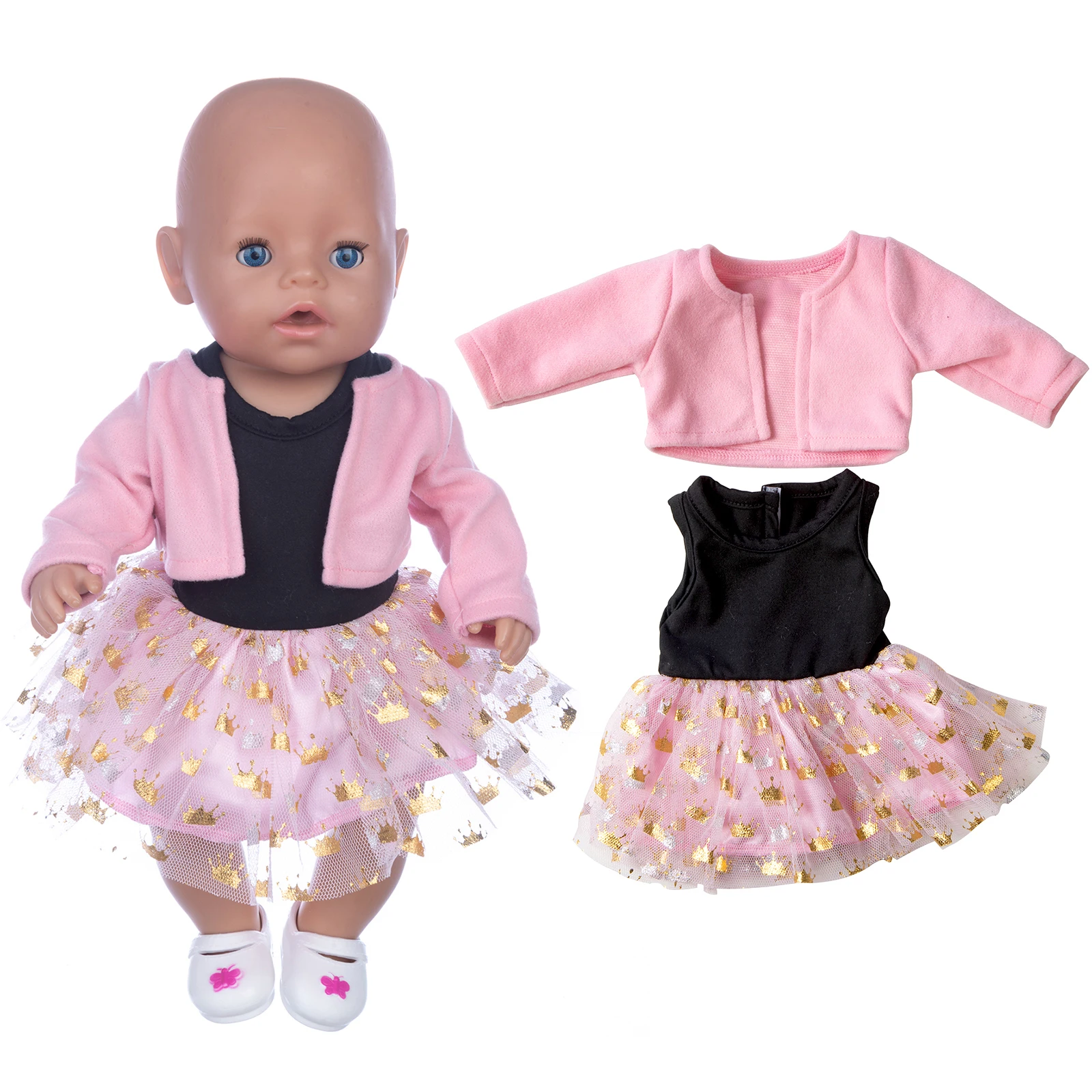 Winter Hoody Coat And Flower Strap Dress Pants Outfit for 43cm 18-Inch AG Girl Dolls Baby Doll Clothes Set