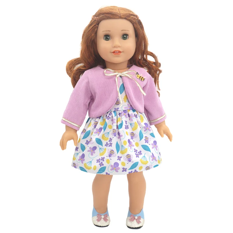 Winter Hoody Coat And Flower Strap Dress Pants Outfit for 43cm 18-Inch AG Girl Dolls Baby Doll Clothes Set