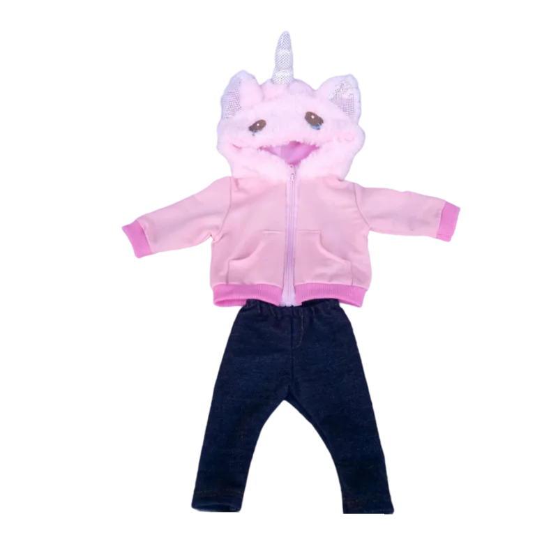 Winter Hoody Coat And Flower Strap Dress Pants Outfit for 43cm 18-Inch AG Girl Dolls Baby Doll Clothes Set