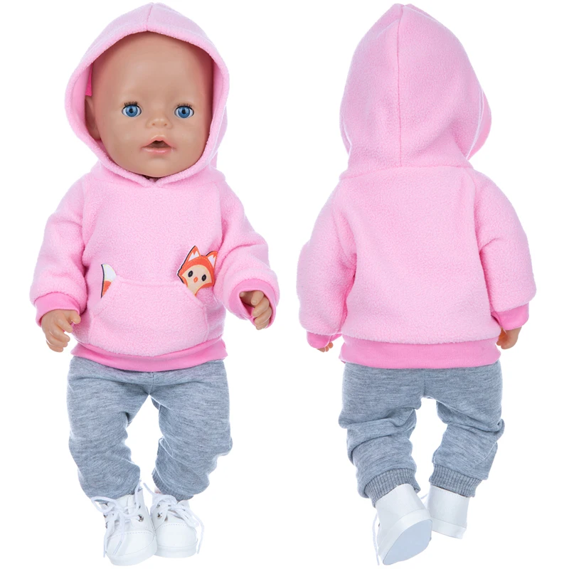 Winter Hoody Coat And Flower Strap Dress Pants Outfit for 43cm 18-Inch AG Girl Dolls Baby Doll Clothes Set