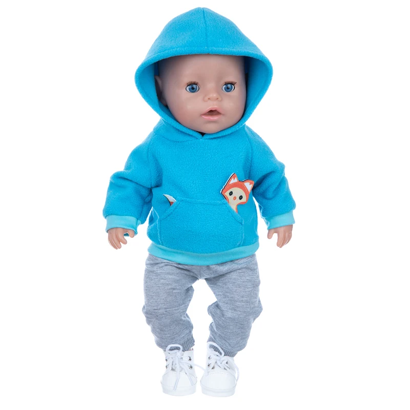 Winter Hoody Coat And Flower Strap Dress Pants Outfit for 43cm 18-Inch AG Girl Dolls Baby Doll Clothes Set