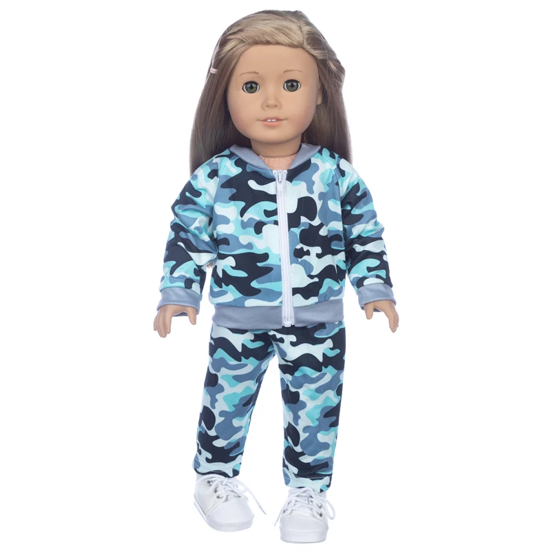 Winter Hoody Coat And Flower Strap Dress Pants Outfit for 43cm 18-Inch AG Girl Dolls Baby Doll Clothes Set