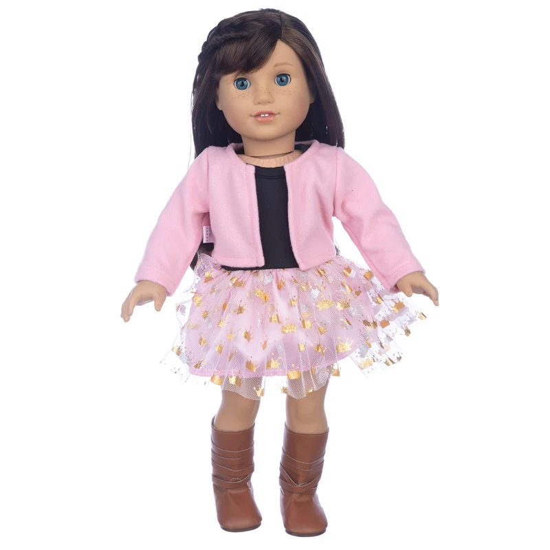 Winter Hoody Coat And Flower Strap Dress Pants Outfit for 43cm 18-Inch AG Girl Dolls Baby Doll Clothes Set