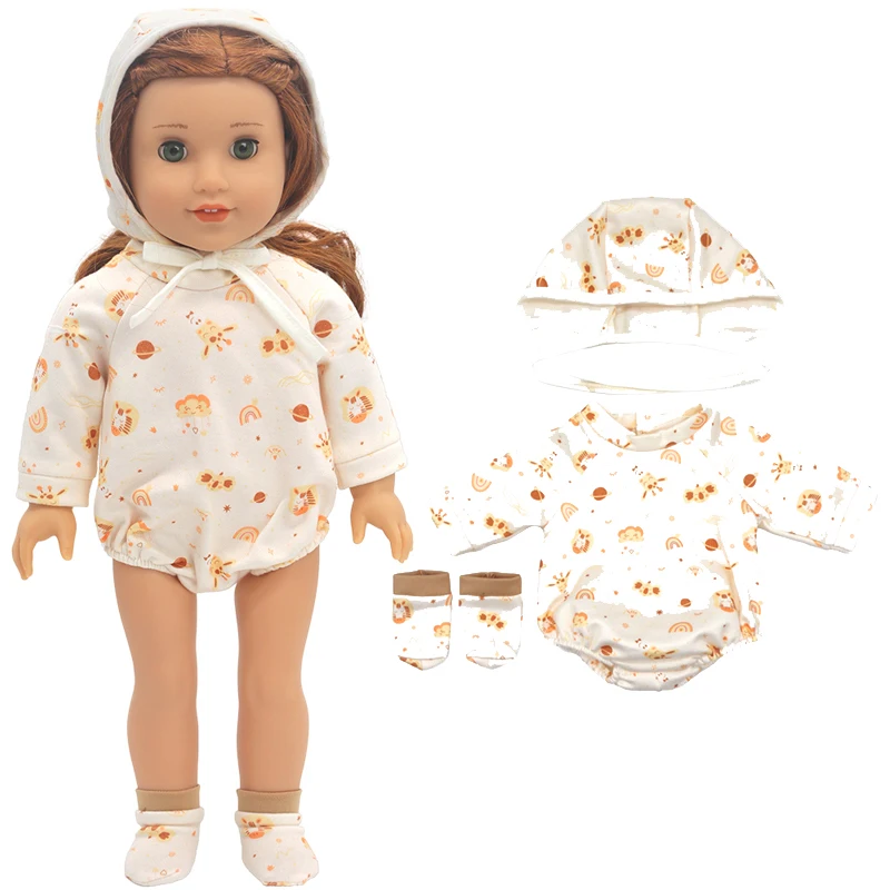 Winter Hoody Coat And Flower Strap Dress Pants Outfit for 43cm 18-Inch AG Girl Dolls Baby Doll Clothes Set