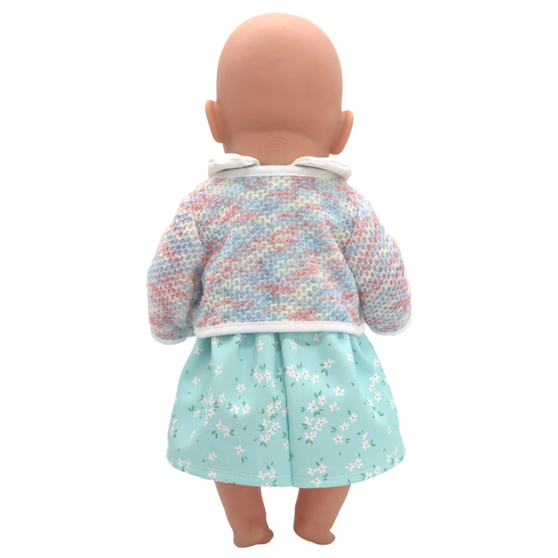 Winter Hoody Coat And Flower Strap Dress Pants Outfit for 43cm 18-Inch AG Girl Dolls Baby Doll Clothes Set