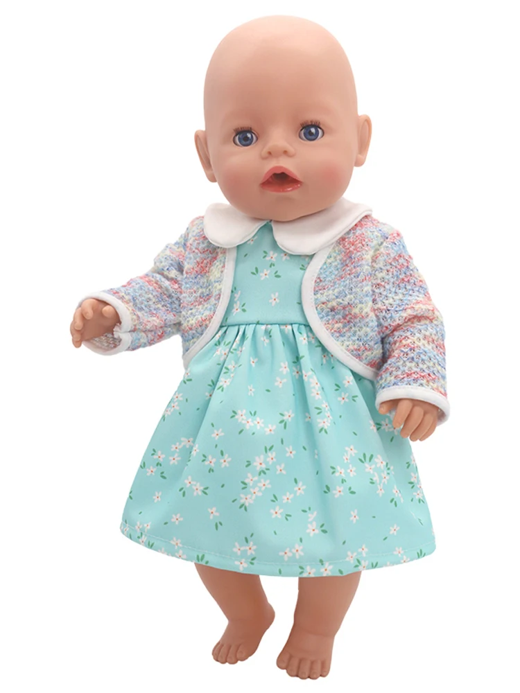 Winter Hoody Coat And Flower Strap Dress Pants Outfit for 43cm 18-Inch AG Girl Dolls Baby Doll Clothes Set