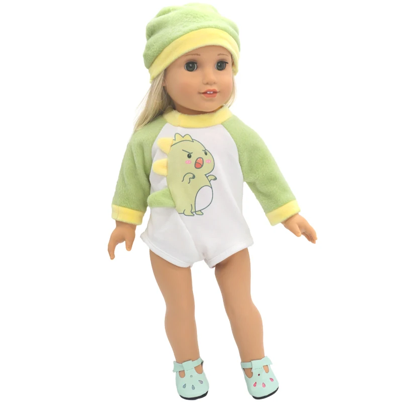 Winter Hoody Coat And Flower Strap Dress Pants Outfit for 43cm 18-Inch AG Girl Dolls Baby Doll Clothes Set