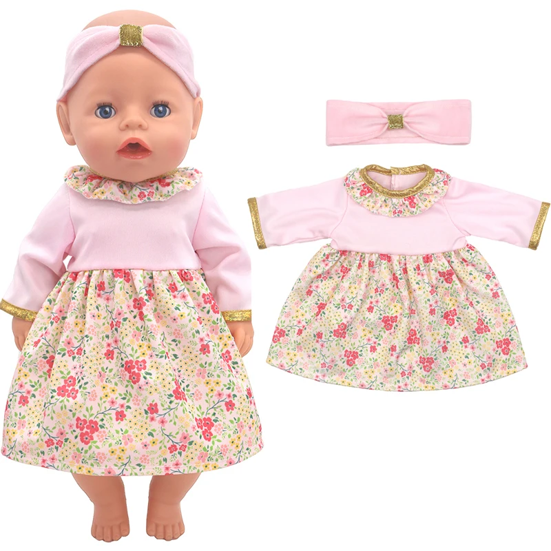Winter Hoody Coat And Flower Strap Dress Pants Outfit for 43cm 18-Inch AG Girl Dolls Baby Doll Clothes Set