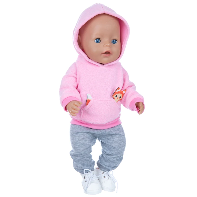 Winter Hoody Coat And Flower Strap Dress Pants Outfit for 43cm 18-Inch AG Girl Dolls Baby Doll Clothes Set