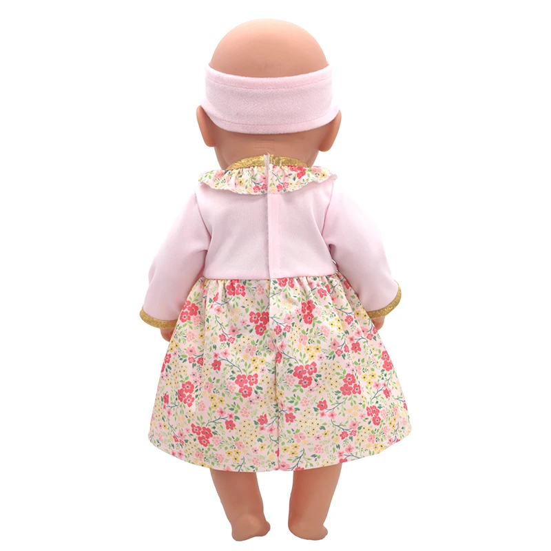 Winter Hoody Coat And Flower Strap Dress Pants Outfit for 43cm 18-Inch AG Girl Dolls Baby Doll Clothes Set