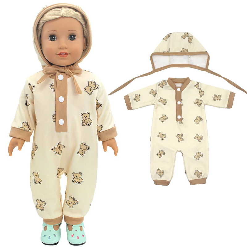 Winter Hoody Coat And Flower Strap Dress Pants Outfit for 43cm 18-Inch AG Girl Dolls Baby Doll Clothes Set