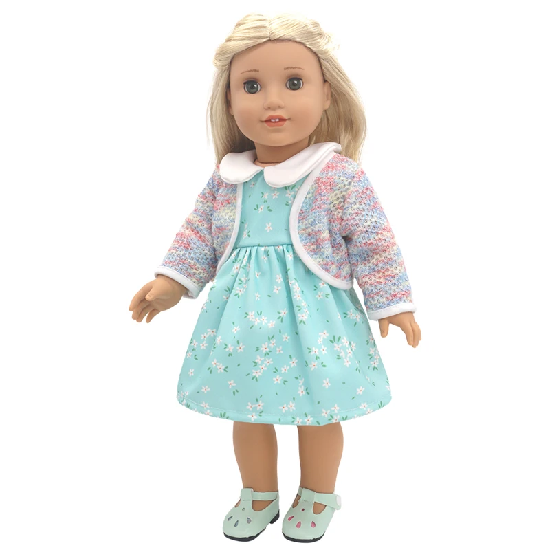 Winter Hoody Coat And Flower Strap Dress Pants Outfit for 43cm 18-Inch AG Girl Dolls Baby Doll Clothes Set