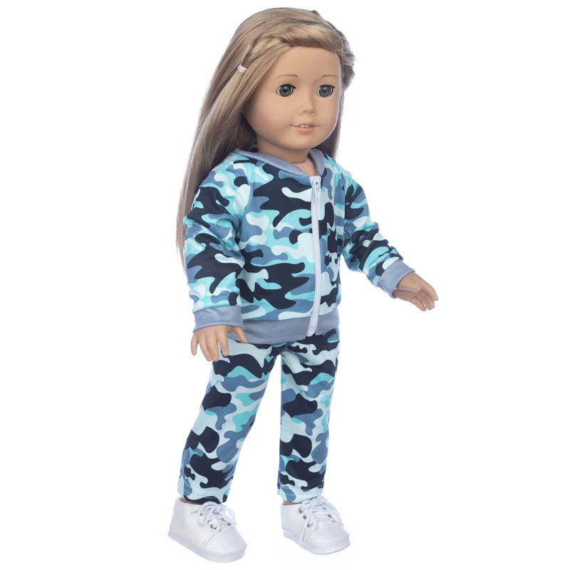 Winter Hoody Coat And Flower Strap Dress Pants Outfit for 43cm 18-Inch AG Girl Dolls Baby Doll Clothes Set