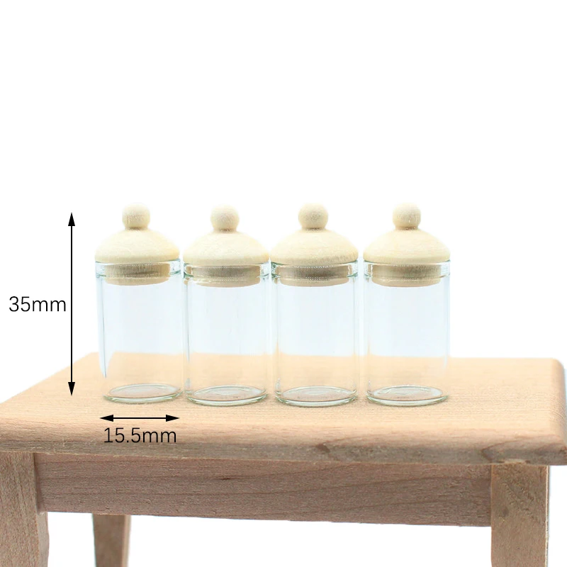 4Pcs 1/12 Dollhouse Clear Glass Jar Dollhouse Miniature Kitchen Storage Bottles Dolls House Decoration Accessories