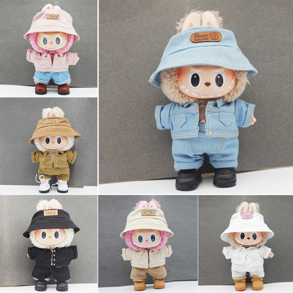 Mini Doll'S Clothes Outfit Accessories For 15-17cm Labubu V1 V2 and 10cm cotton doll Denim shorts jacket Clothing Gift