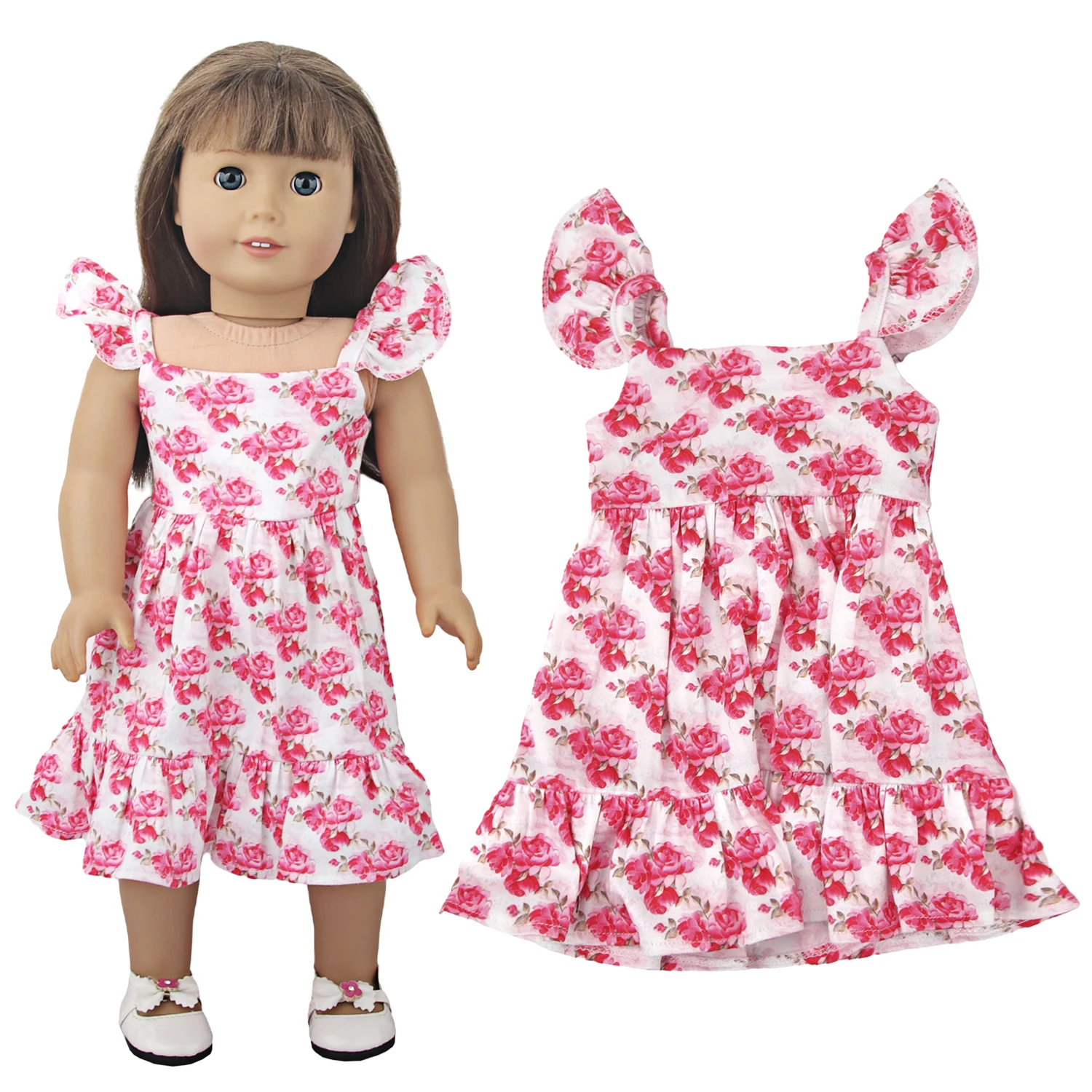 Newly Designed Doll Skirt Flamingos,Sunflowers,Flowers Flying Sleeve Dress For 18 Inch American&43cm Baby New Born Girl Doll Toy