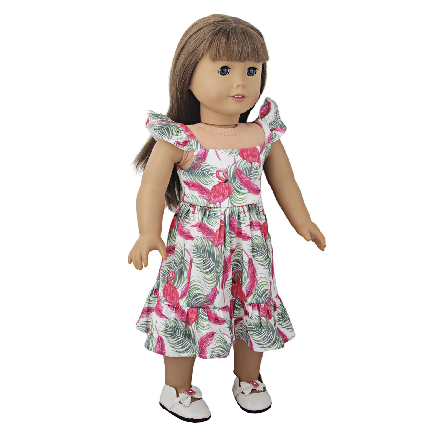 Newly Designed Doll Skirt Flamingos,Sunflowers,Flowers Flying Sleeve Dress For 18 Inch American&43cm Baby New Born Girl Doll Toy