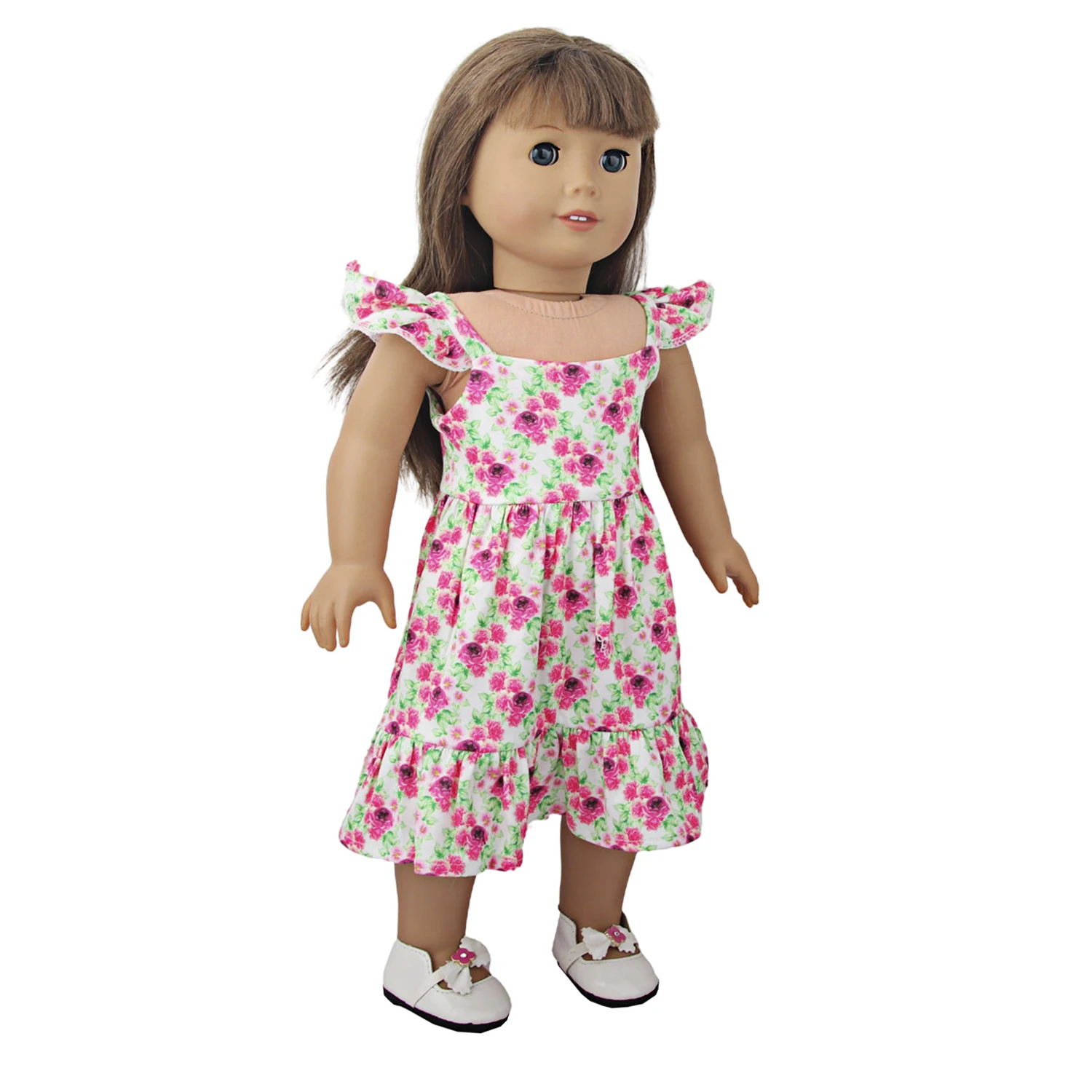 Newly Designed Doll Skirt Flamingos,Sunflowers,Flowers Flying Sleeve Dress For 18 Inch American&43cm Baby New Born Girl Doll Toy