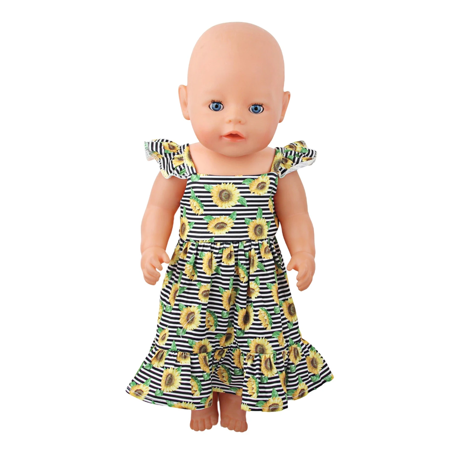 Newly Designed Doll Skirt Flamingos,Sunflowers,Flowers Flying Sleeve Dress For 18 Inch American&43cm Baby New Born Girl Doll Toy