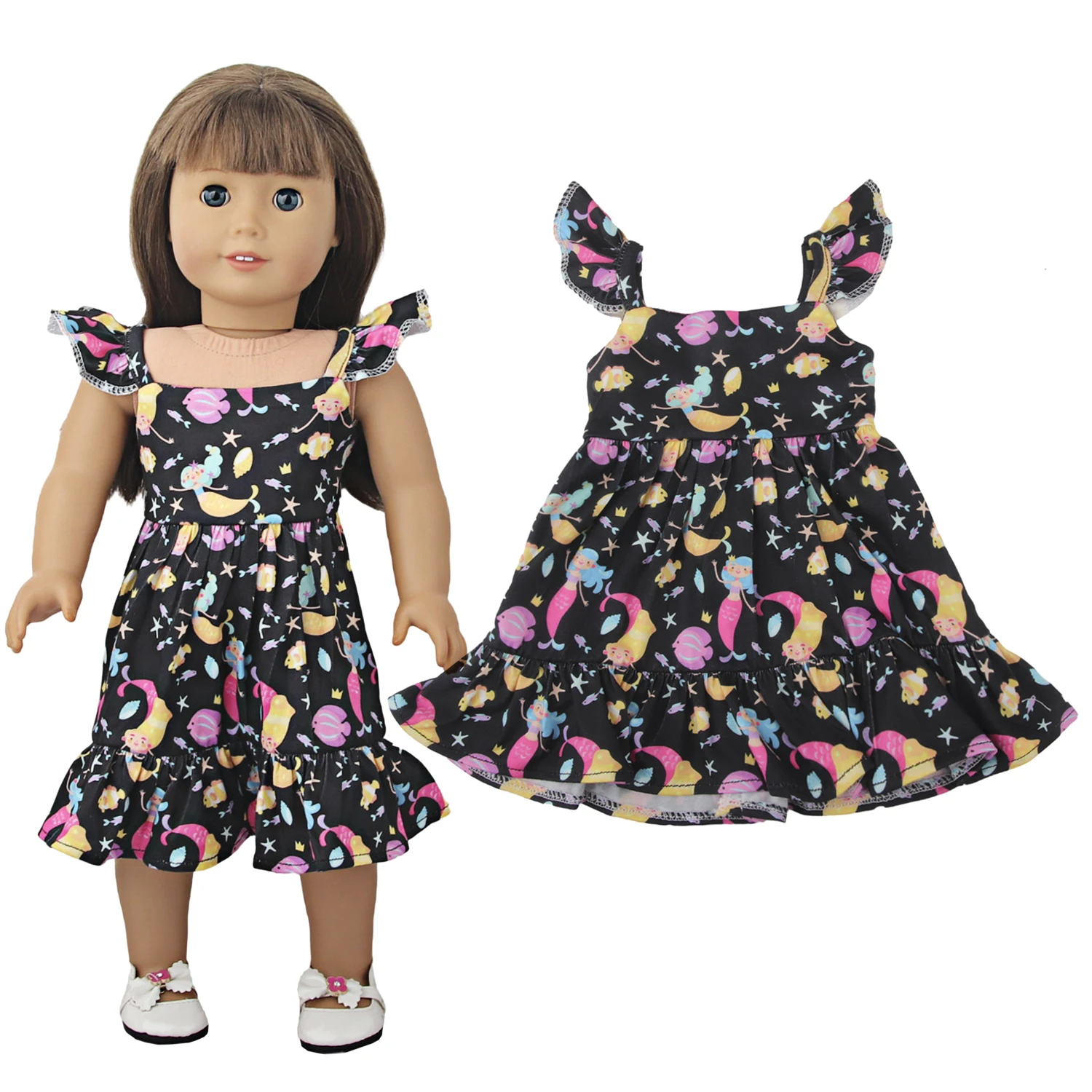 Newly Designed Doll Skirt Flamingos,Sunflowers,Flowers Flying Sleeve Dress For 18 Inch American&43cm Baby New Born Girl Doll Toy