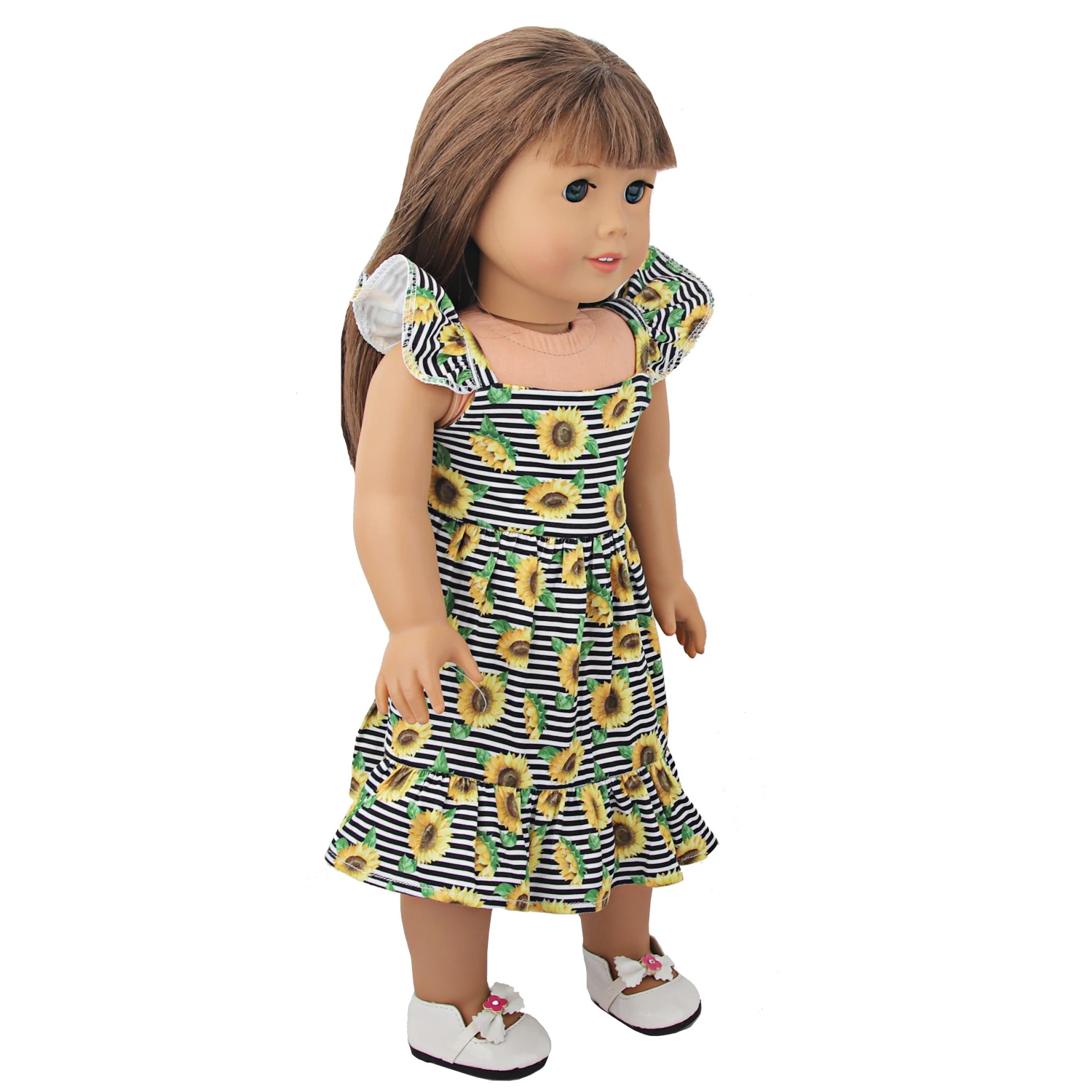 Newly Designed Doll Skirt Flamingos,Sunflowers,Flowers Flying Sleeve Dress For 18 Inch American&43cm Baby New Born Girl Doll Toy