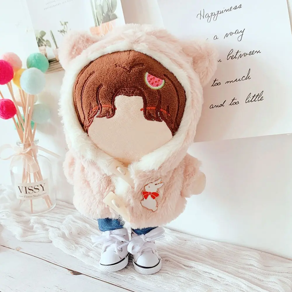 20CM Doll Clothes Plush Fur Coat Cartoon Animal Horn Buckle Overcoat Rabbit Bear Tiger Winter Hairy Outfits For Idol Dolls Toys
