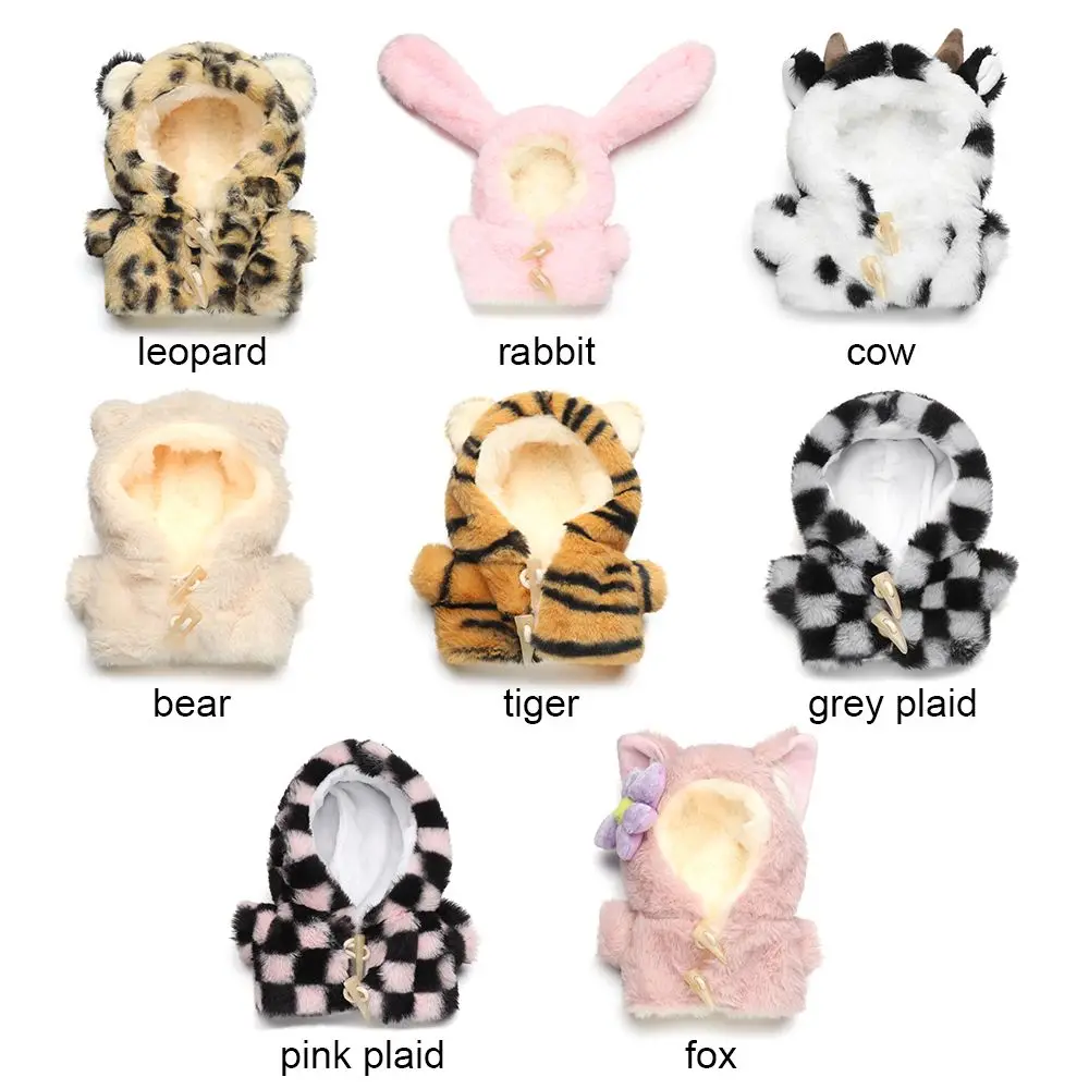20CM Doll Clothes Plush Fur Coat Cartoon Animal Horn Buckle Overcoat Rabbit Bear Tiger Winter Hairy Outfits For Idol Dolls Toys