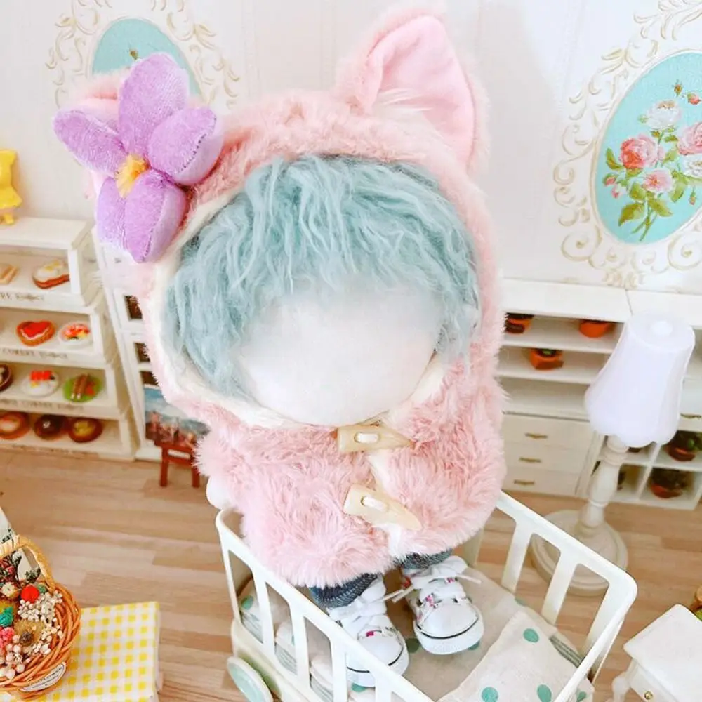 20CM Doll Clothes Plush Fur Coat Cartoon Animal Horn Buckle Overcoat Rabbit Bear Tiger Winter Hairy Outfits For Idol Dolls Toys