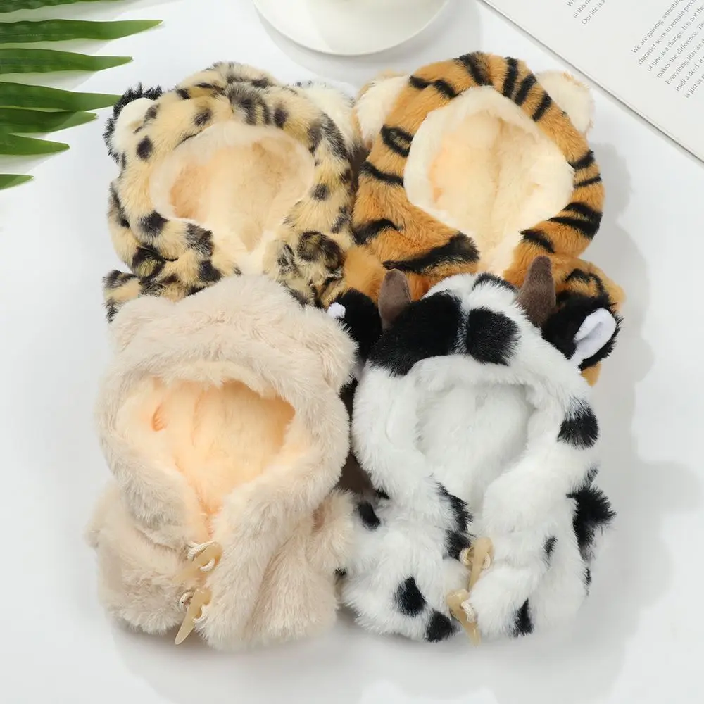 20CM Doll Clothes Plush Fur Coat Cartoon Animal Horn Buckle Overcoat Rabbit Bear Tiger Winter Hairy Outfits For Idol Dolls Toys