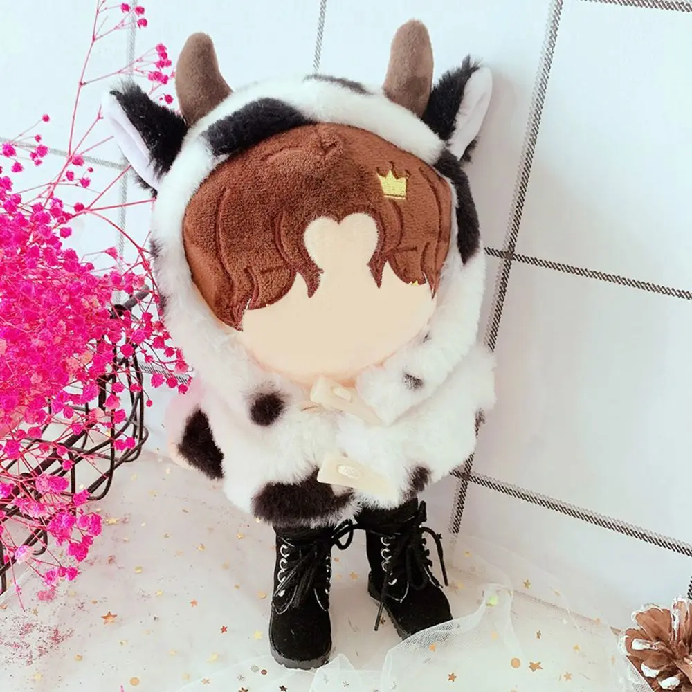 20CM Doll Clothes Plush Fur Coat Cartoon Animal Horn Buckle Overcoat Rabbit Bear Tiger Winter Hairy Outfits For Idol Dolls Toys