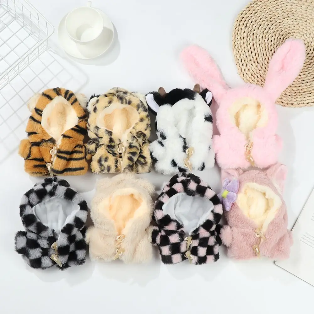 20CM Doll Clothes Plush Fur Coat Cartoon Animal Horn Buckle Overcoat Rabbit Bear Tiger Winter Hairy Outfits For Idol Dolls Toys