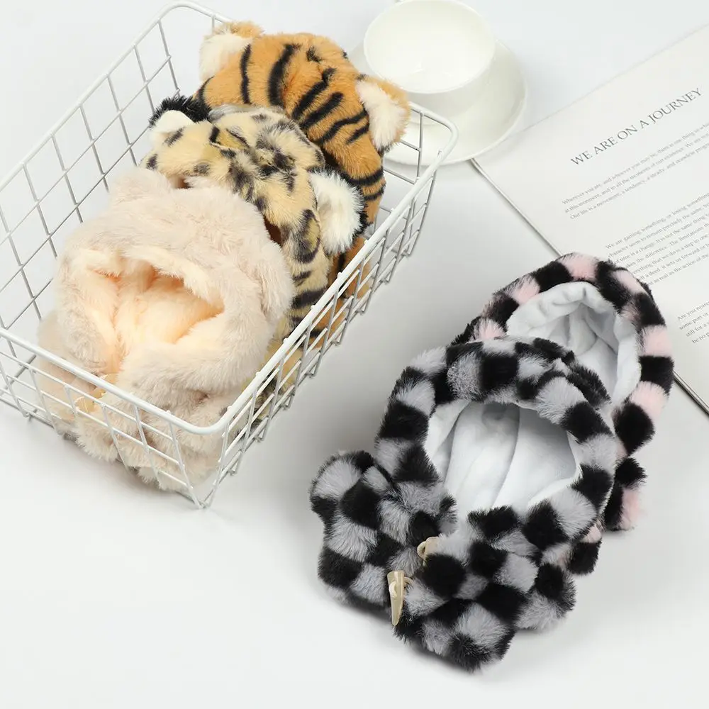 20CM Doll Clothes Plush Fur Coat Cartoon Animal Horn Buckle Overcoat Rabbit Bear Tiger Winter Hairy Outfits For Idol Dolls Toys