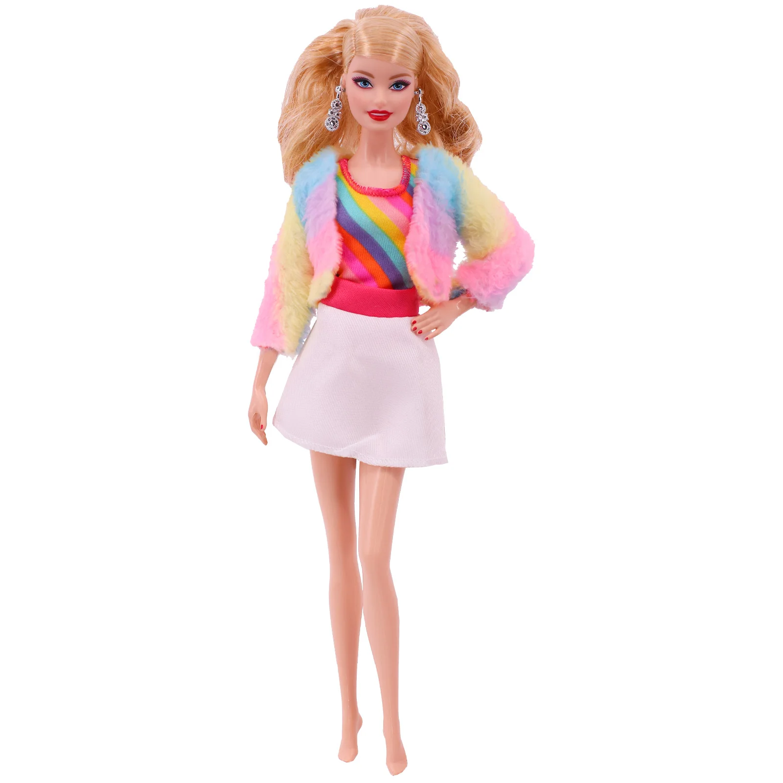 3 Pcs/Set Fur Vest Coat + Dress/Casual Outfit for 11.8 inch Barbies Doll Clothes Accessories Plush Jacket Celebrity,Child's Gift