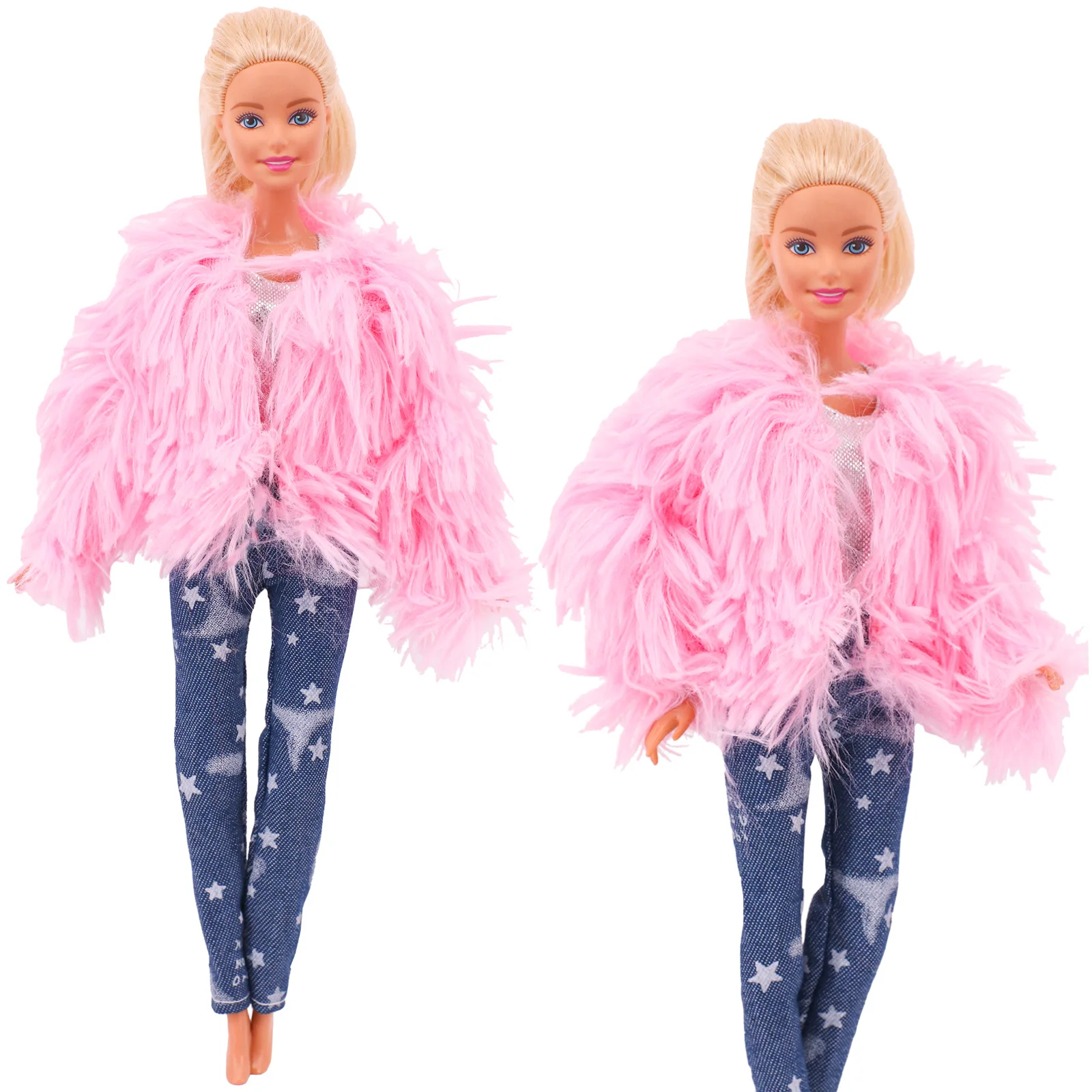 3 Pcs/Set Fur Vest Coat + Dress/Casual Outfit for 11.8 inch Barbies Doll Clothes Accessories Plush Jacket Celebrity,Child's Gift