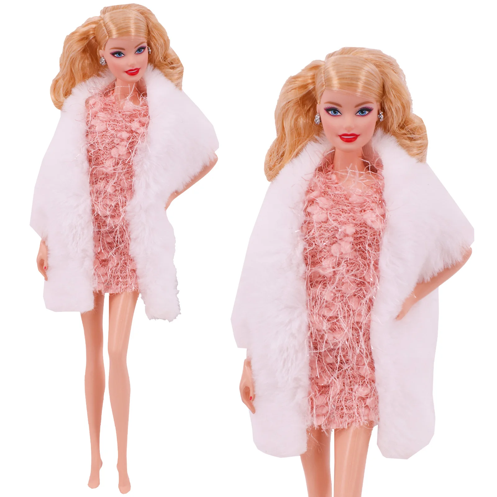 3 Pcs/Set Fur Vest Coat + Dress/Casual Outfit for 11.8 inch Barbies Doll Clothes Accessories Plush Jacket Celebrity,Child's Gift
