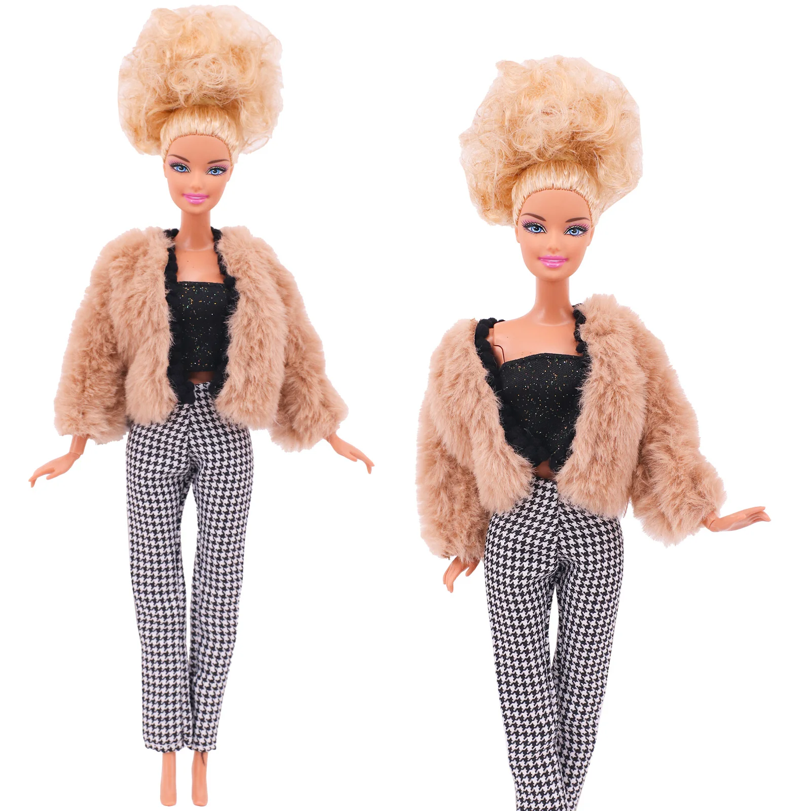 3 Pcs/Set Fur Vest Coat + Dress/Casual Outfit for 11.8 inch Barbies Doll Clothes Accessories Plush Jacket Celebrity,Child's Gift